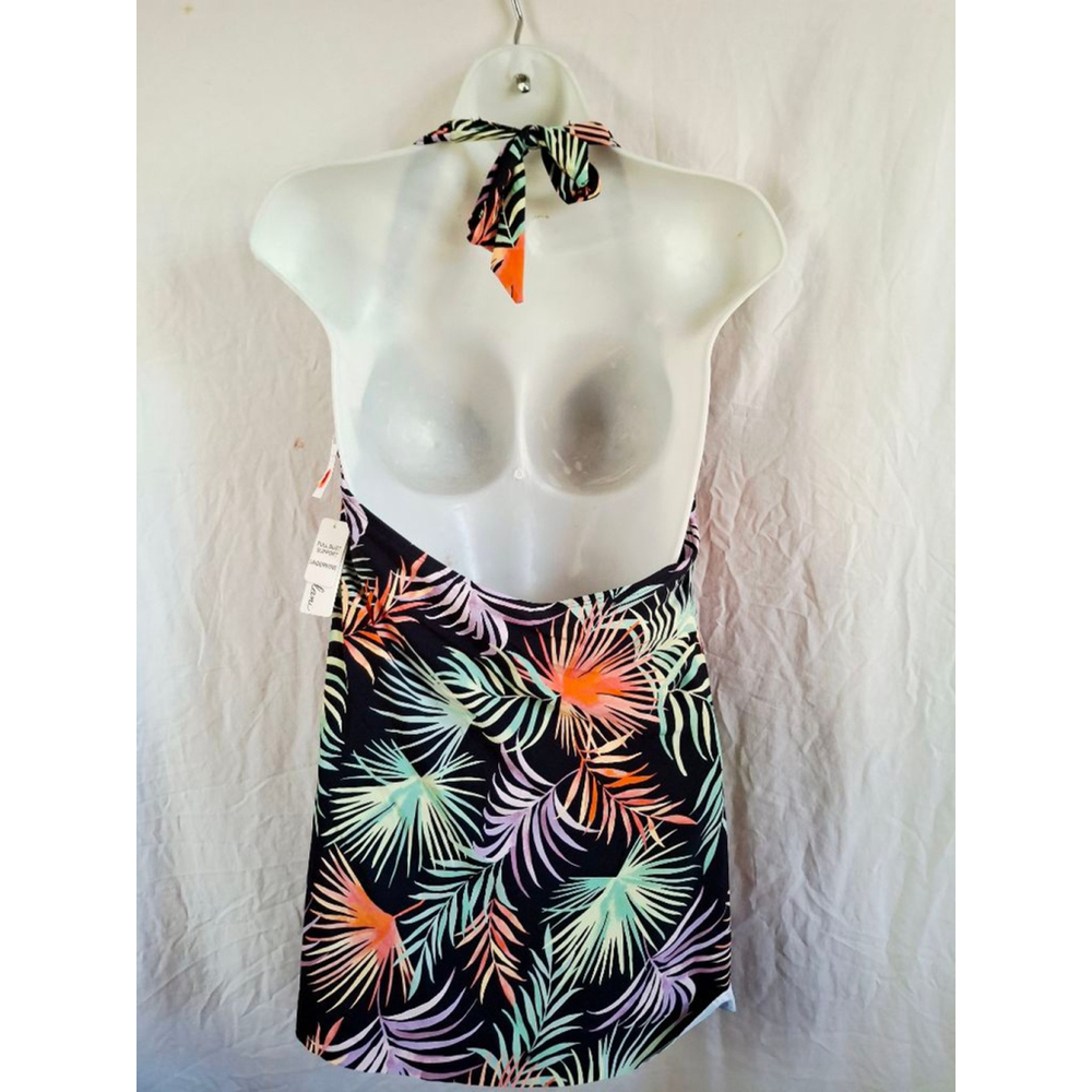 Leilani Black nwt Palm Hawaiian aloha Halter One Piece Swimsuit Size 12 - Picture 2 of 4